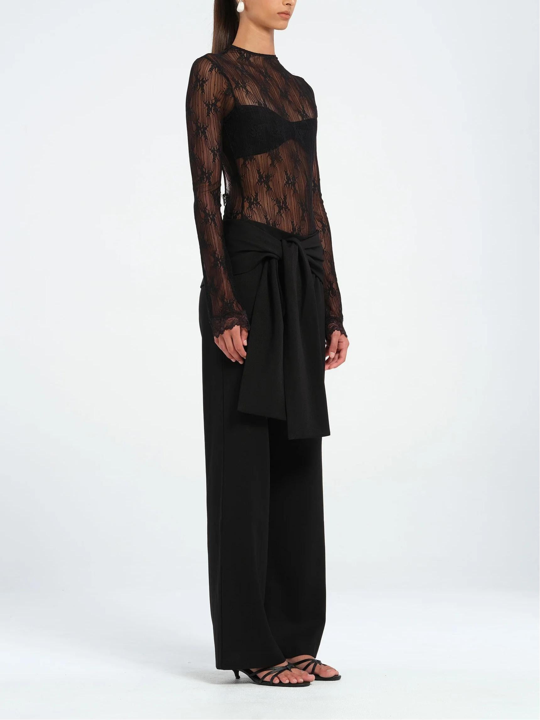 Women Wide Leg Pants Black Cotton Blend | Verner-3