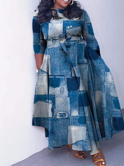 Woman Abstract Belted Wrap Maxi Dress | Laela