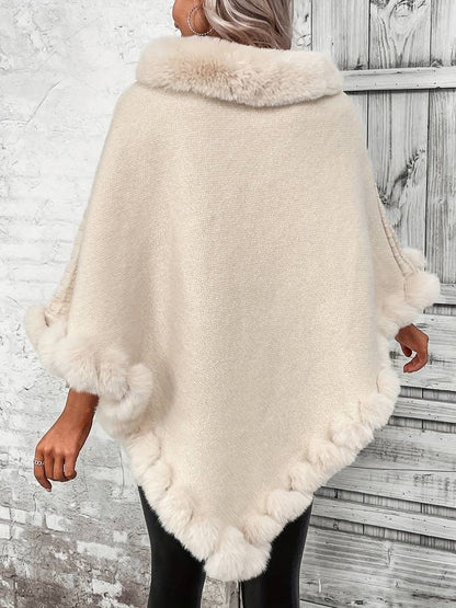 Women Faux Fur Trim Poncho | Zarina