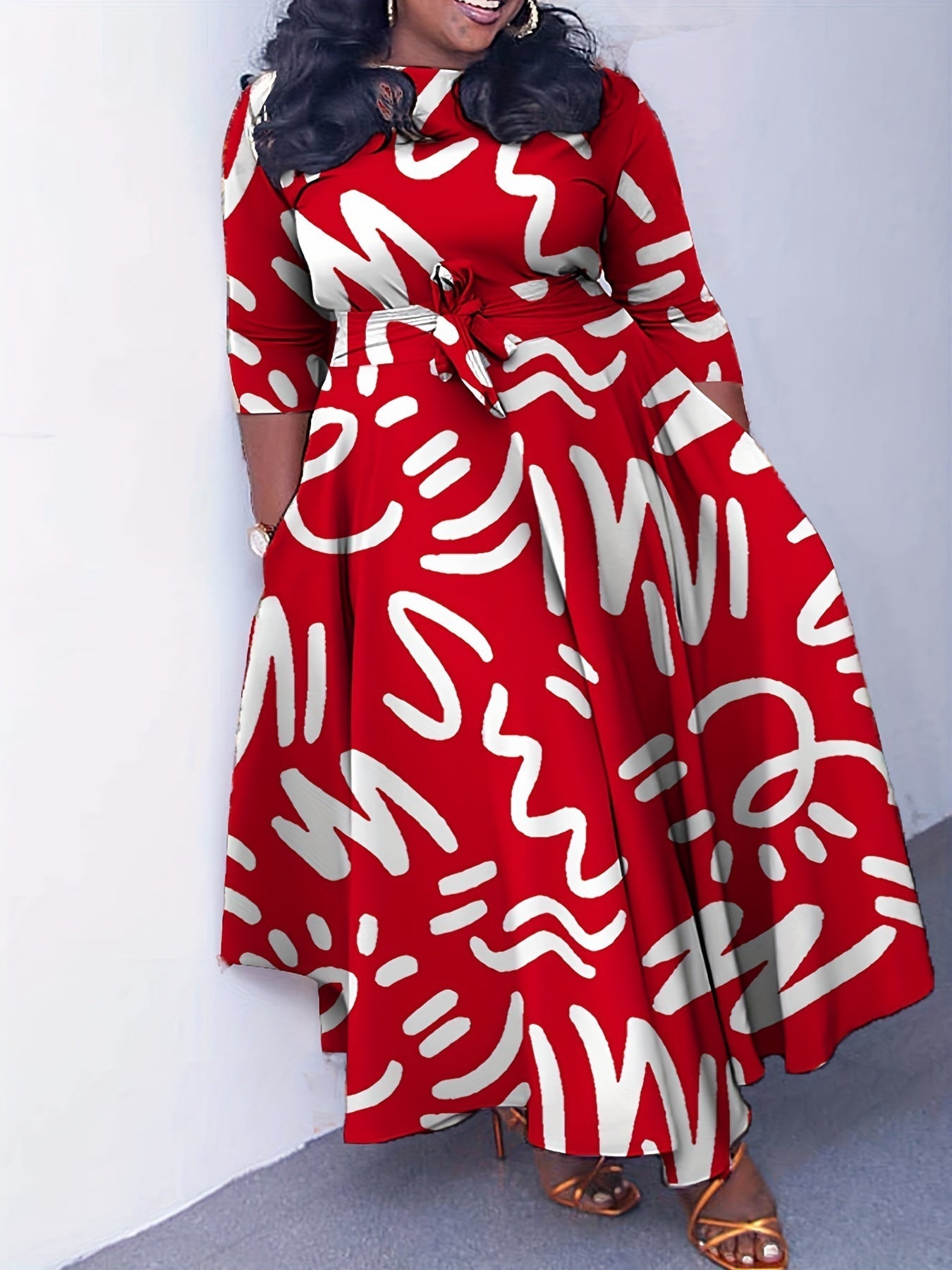 Woman Abstract Belted Wrap Maxi Dress | Laela