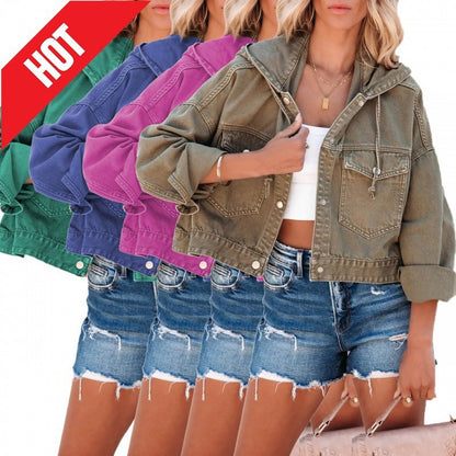 Women Hooded Denim Jacket Blue Denim | Classic Style-4