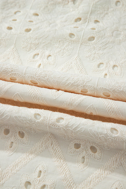 Women Blouse White Cotton Eyelet Embroidery | Emily-6