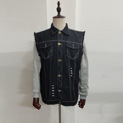 Distressed Denim Biker Vest | Allan