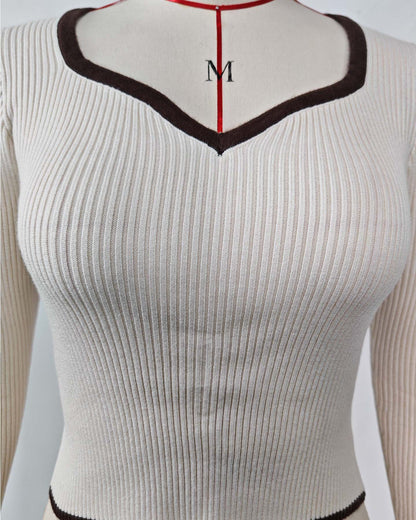 Women Ribbed Contrast Trim Top | Leontina