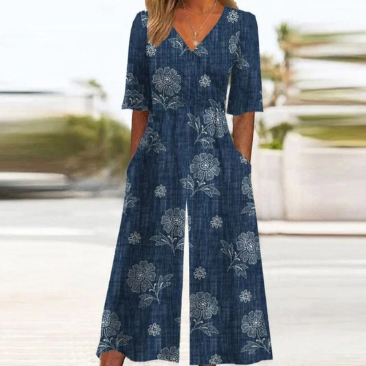 Women Floral Print Wide-Leg Jumpsuit | Frederique