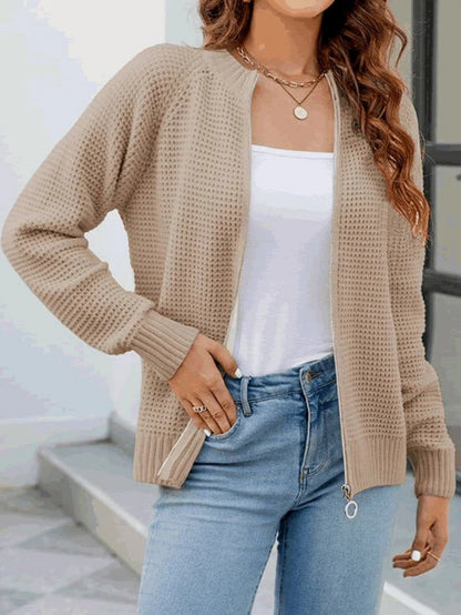 Women Textured Zip-Up Cardigan | Eravelle