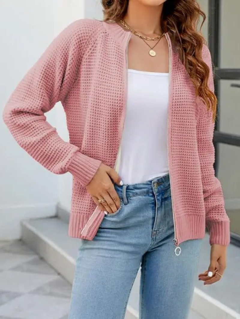 Women Textured Zip-Up Cardigan | Eravelle
