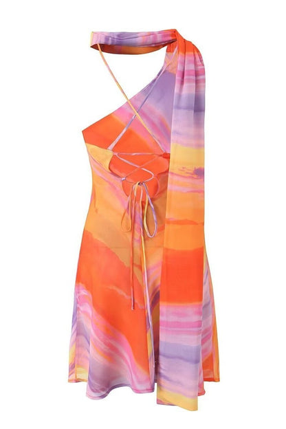 Asymmetric Sunset Mini Dress | Violet