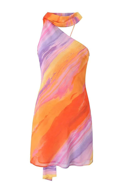 Asymmetric Sunset Mini Dress | Violet