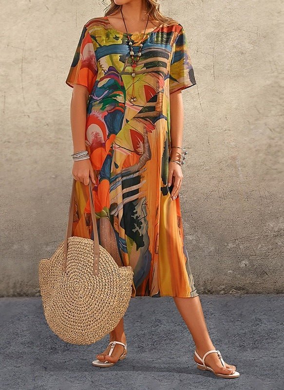 Vibrant Abstract Print Midi Dress | Leila