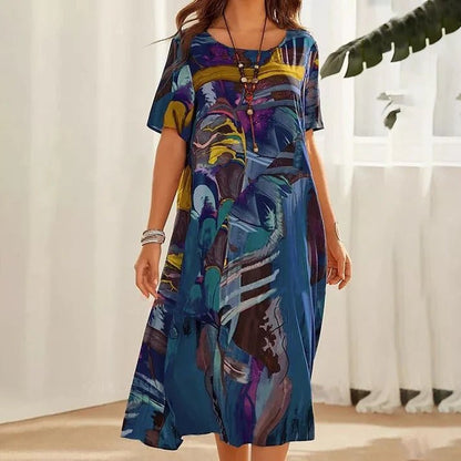 Vibrant Abstract Print Midi Dress | Leila