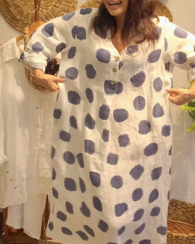 Polka Dot Buttoned Kaftan Dress | Elyra
