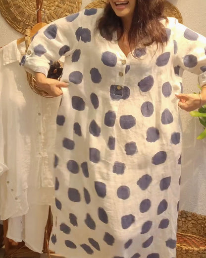 Polka Dot Buttoned Kaftan Dress | Elyra