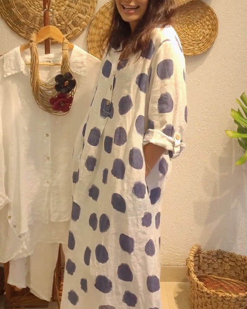 Polka Dot Buttoned Kaftan Dress | Elyra