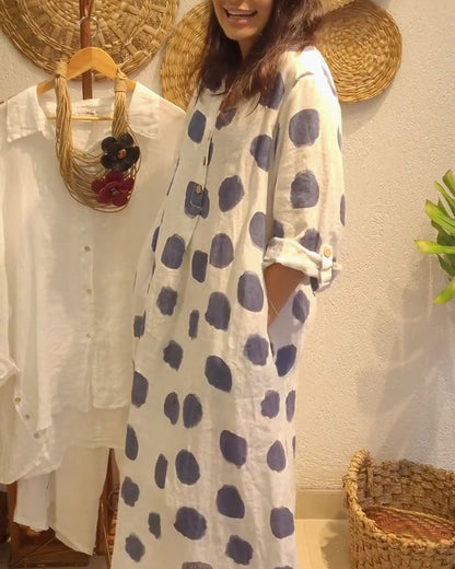 Polka Dot Buttoned Kaftan Dress | Elyra