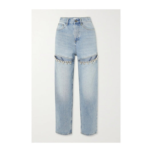 Women Straight Leg Jeans Light Blue Cotton | Crystal Elegance-1