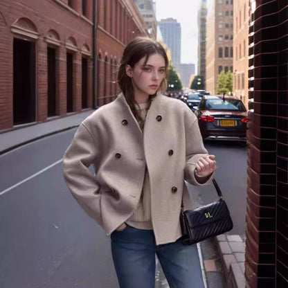 Women Short Coat Grey Polyester | Elegant Minimalist-4