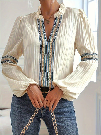 Lantern Sleeve V-Neck Blouse | Vienna