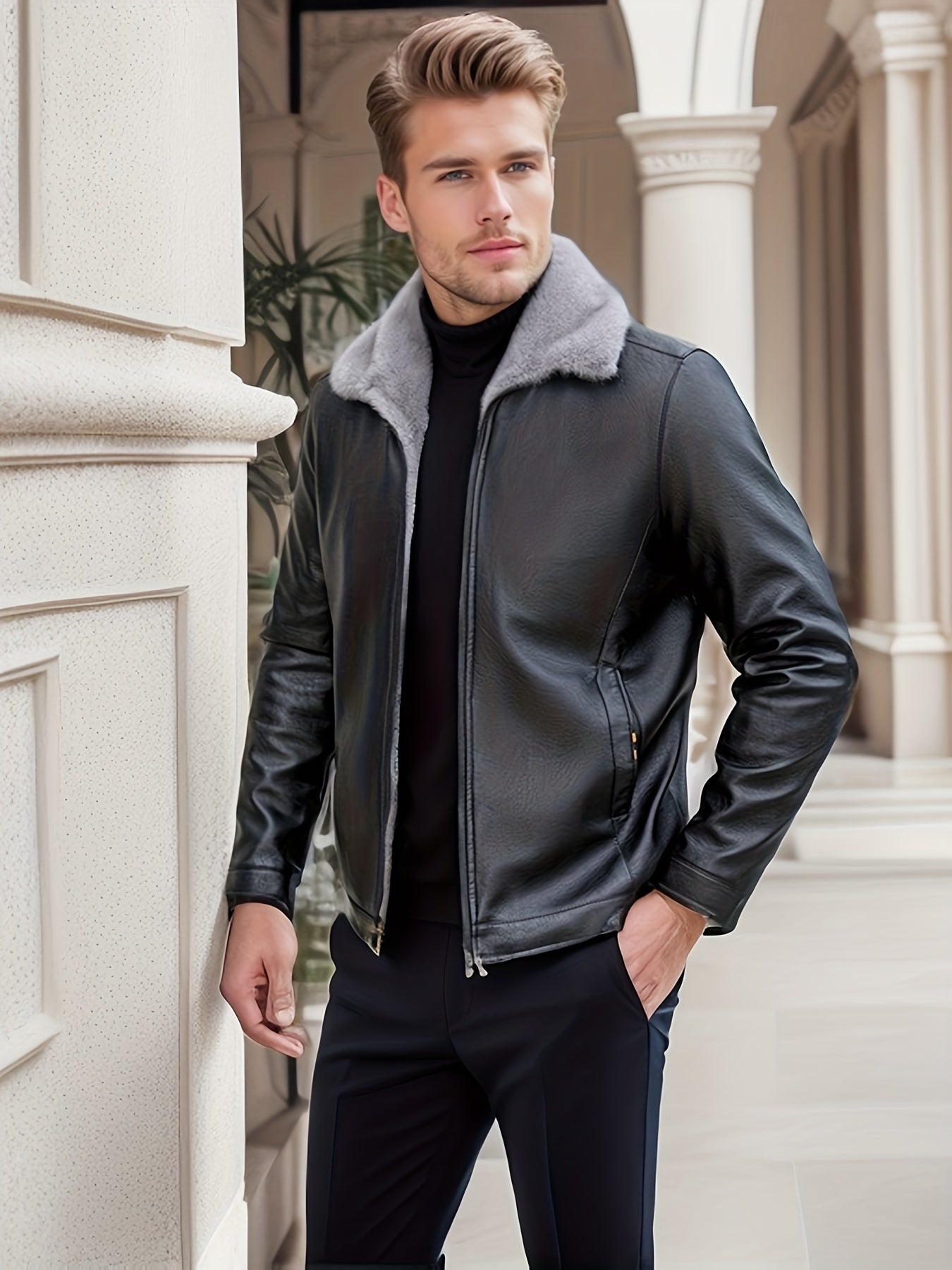 Men’s Fur Collar Leather Jacket | Luke