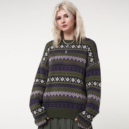 Women Geometric Knit Crew Neck Sweater | Abrielle