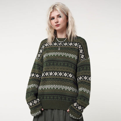 Women Geometric Knit Crew Neck Sweater | Abrielle