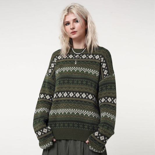 Women Geometric Knit Crew Neck Sweater | Abrielle