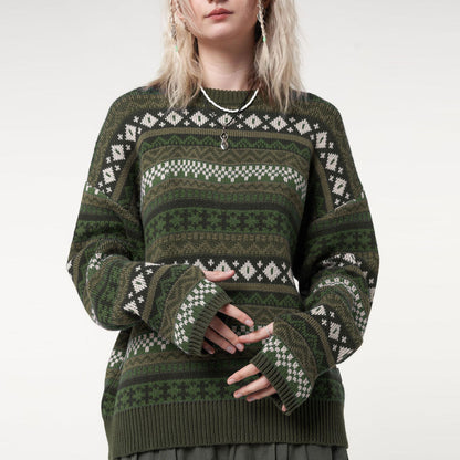 Women Geometric Knit Crew Neck Sweater | Abrielle