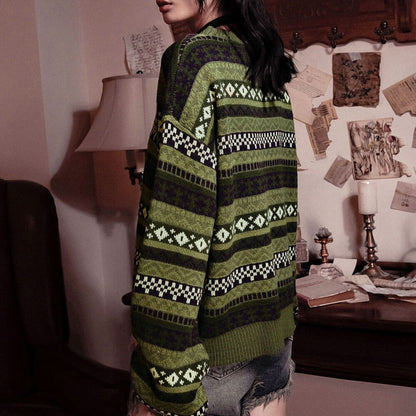 Women Geometric Knit Crew Neck Sweater | Abrielle