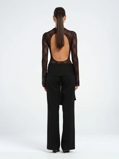 Women Wide Leg Pants Black Cotton Blend | Verner-4