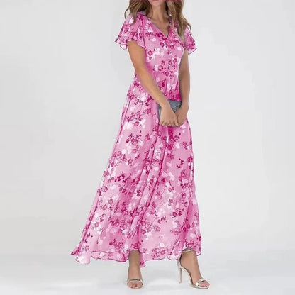 Woman Floral Flutter Sleeve Maxi Dress | Letizia