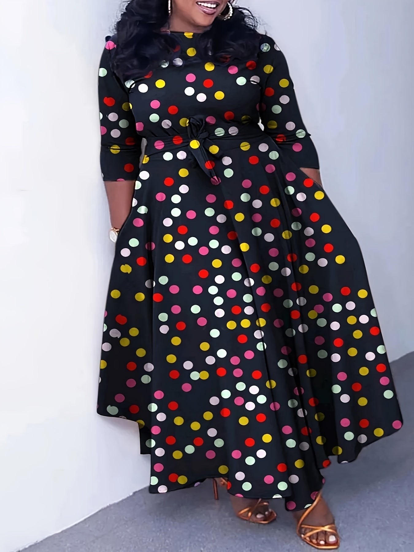 Woman Abstract Belted Wrap Maxi Dress | Laela