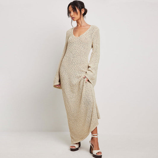 Women Boucle Knit Bell Sleeve Maxi Dress | Amelita