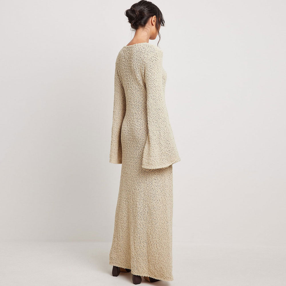 Women Boucle Knit Bell Sleeve Maxi Dress | Amelita