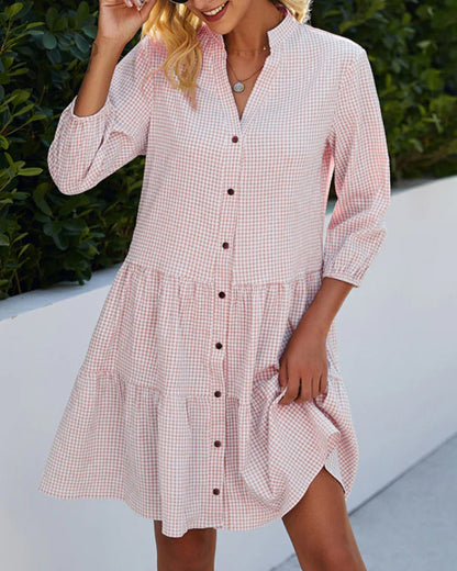 Gingham Button-Down Tiered Mini Dress | Masha