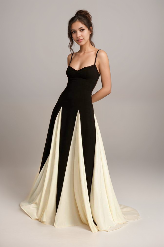 Two-Tone Spaghetti Strap Evening Dress | Sadie