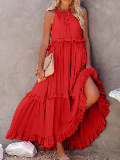 Ruffled Sleeveless Maxi Dress with Pockets | Halsey