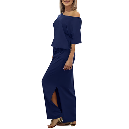 Chic Off-Shoulder Maxi Dress with Side Slit | Elowen