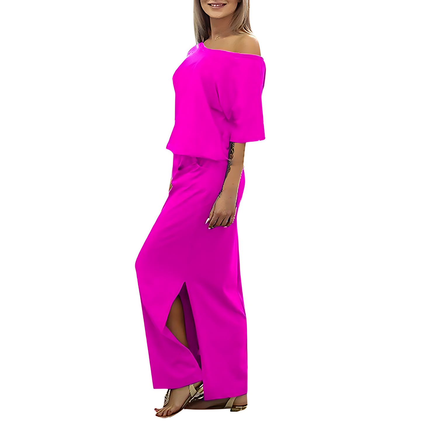 Chic Off-Shoulder Maxi Dress with Side Slit | Elowen