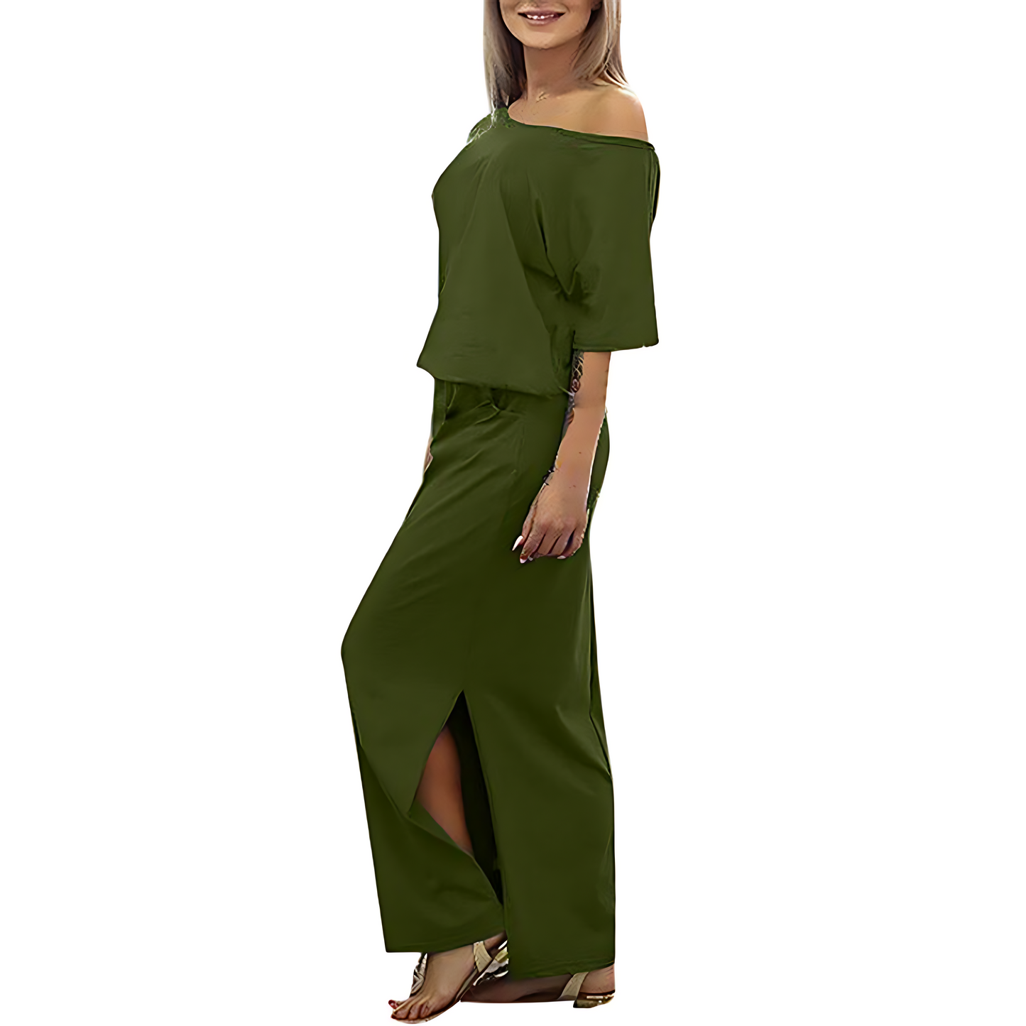 Chic Off-Shoulder Maxi Dress with Side Slit | Elowen