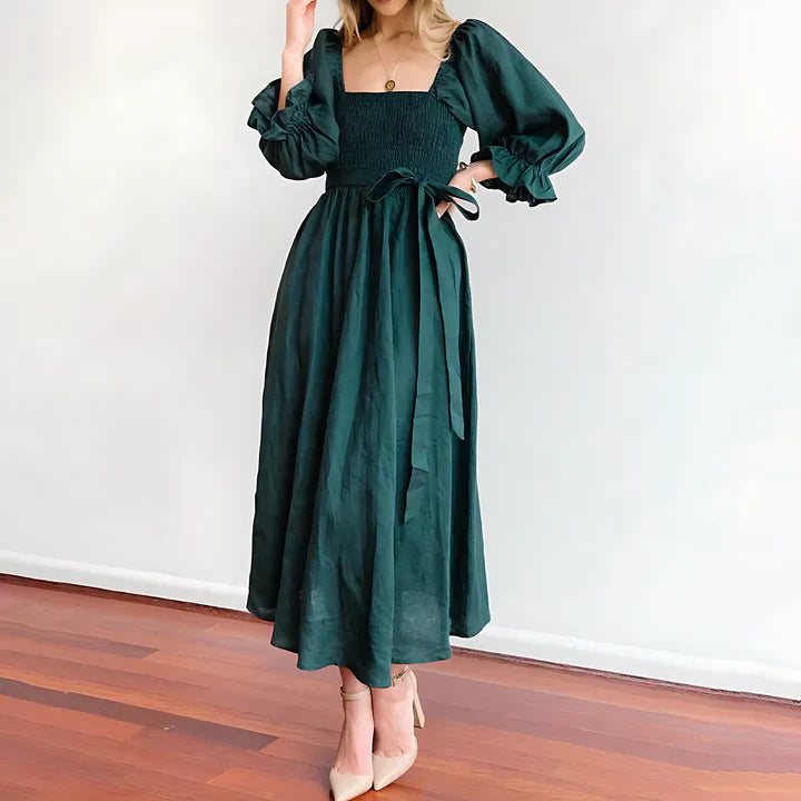 V-Neck Cutout Maxi Dress with Puff Sleeves | Sophia