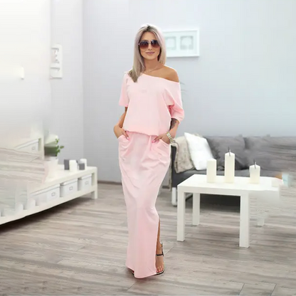 Off-Shoulder Maxi Dress with Side Slit | Marigold