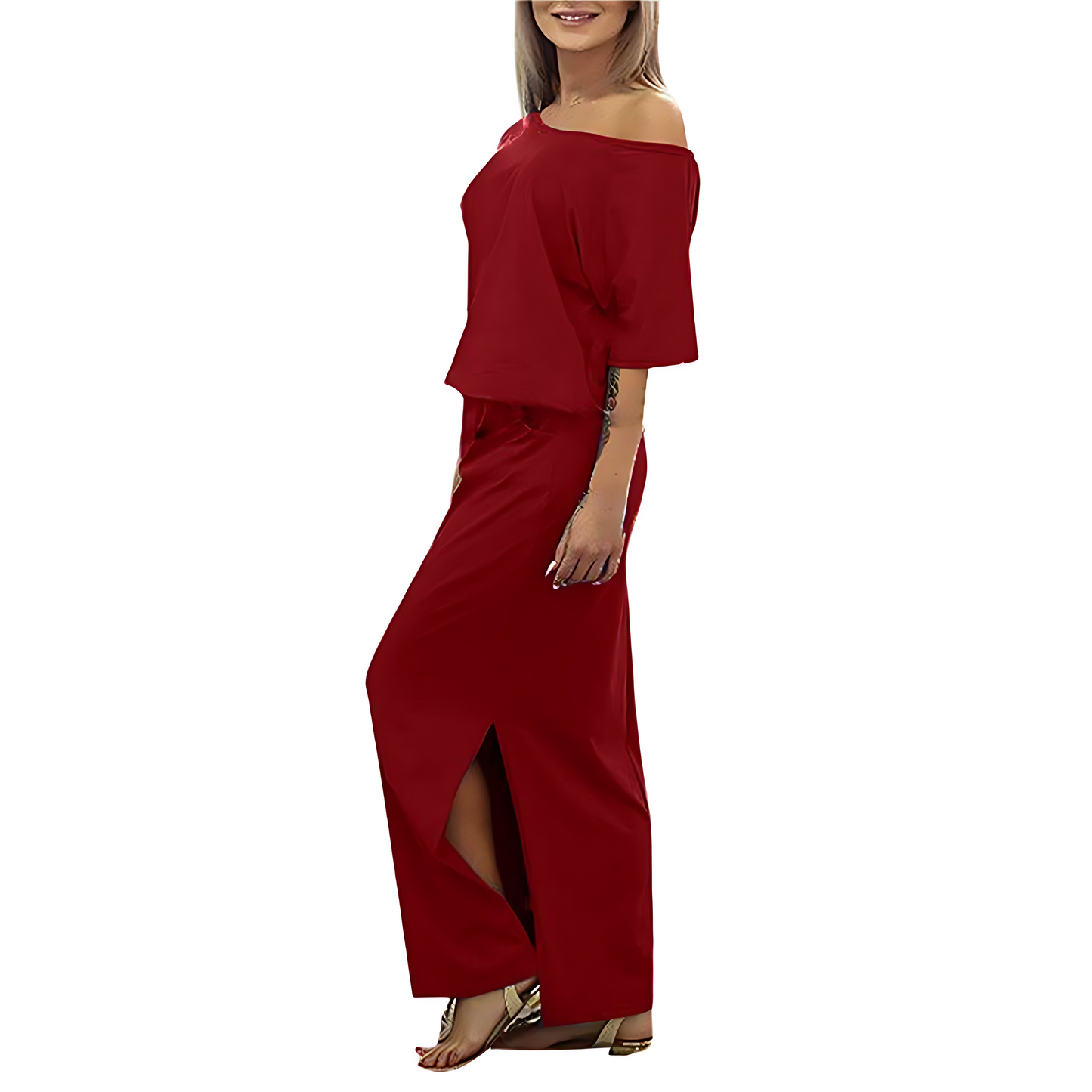 Chic Off-Shoulder Maxi Dress with Side Slit | Elowen