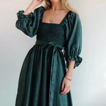 V-Neck Cutout Maxi Dress with Puff Sleeves | Sophia