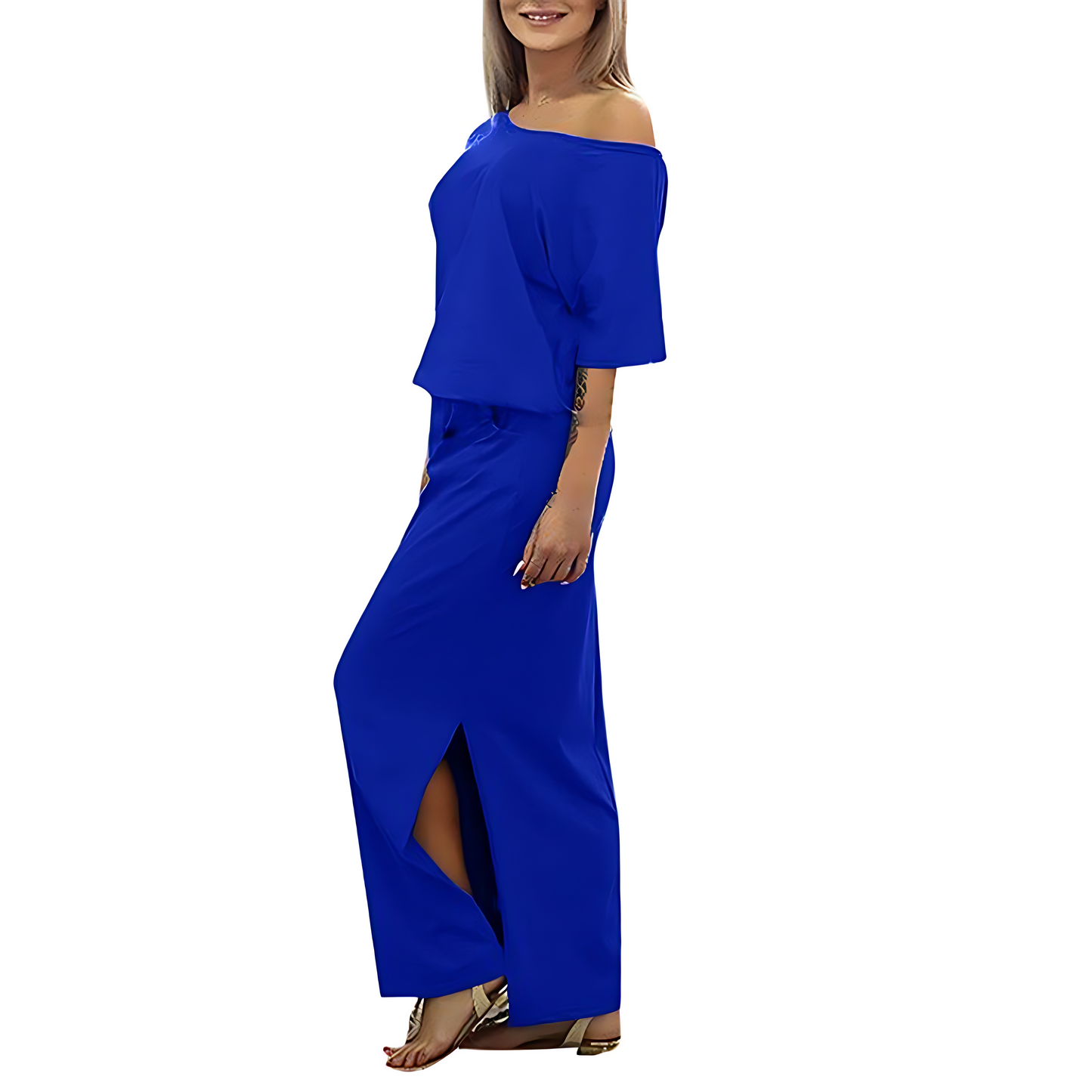 Chic Off-Shoulder Maxi Dress with Side Slit | Elowen