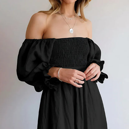 V-Neck Cutout Maxi Dress with Puff Sleeves | Sophia