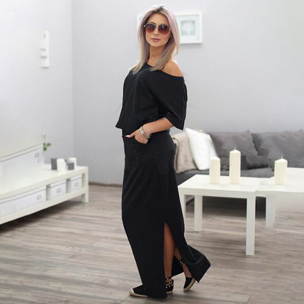 Off-Shoulder Maxi Dress with Side Slit | Marigold