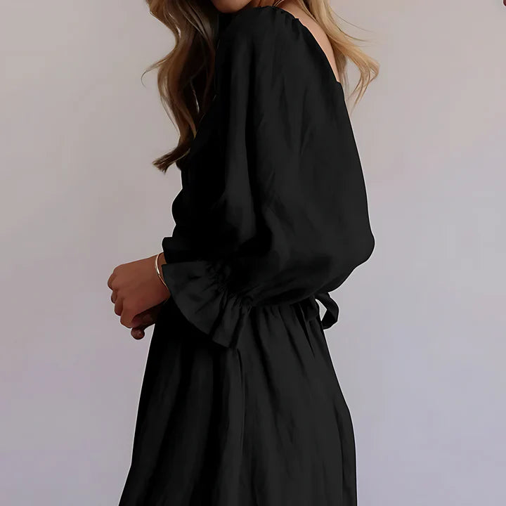 V-Neck Cutout Maxi Dress with Puff Sleeves | Sophia