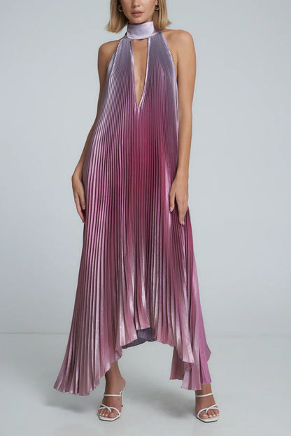 Vibrant Pleated Halter Maxi Dress | Bianca