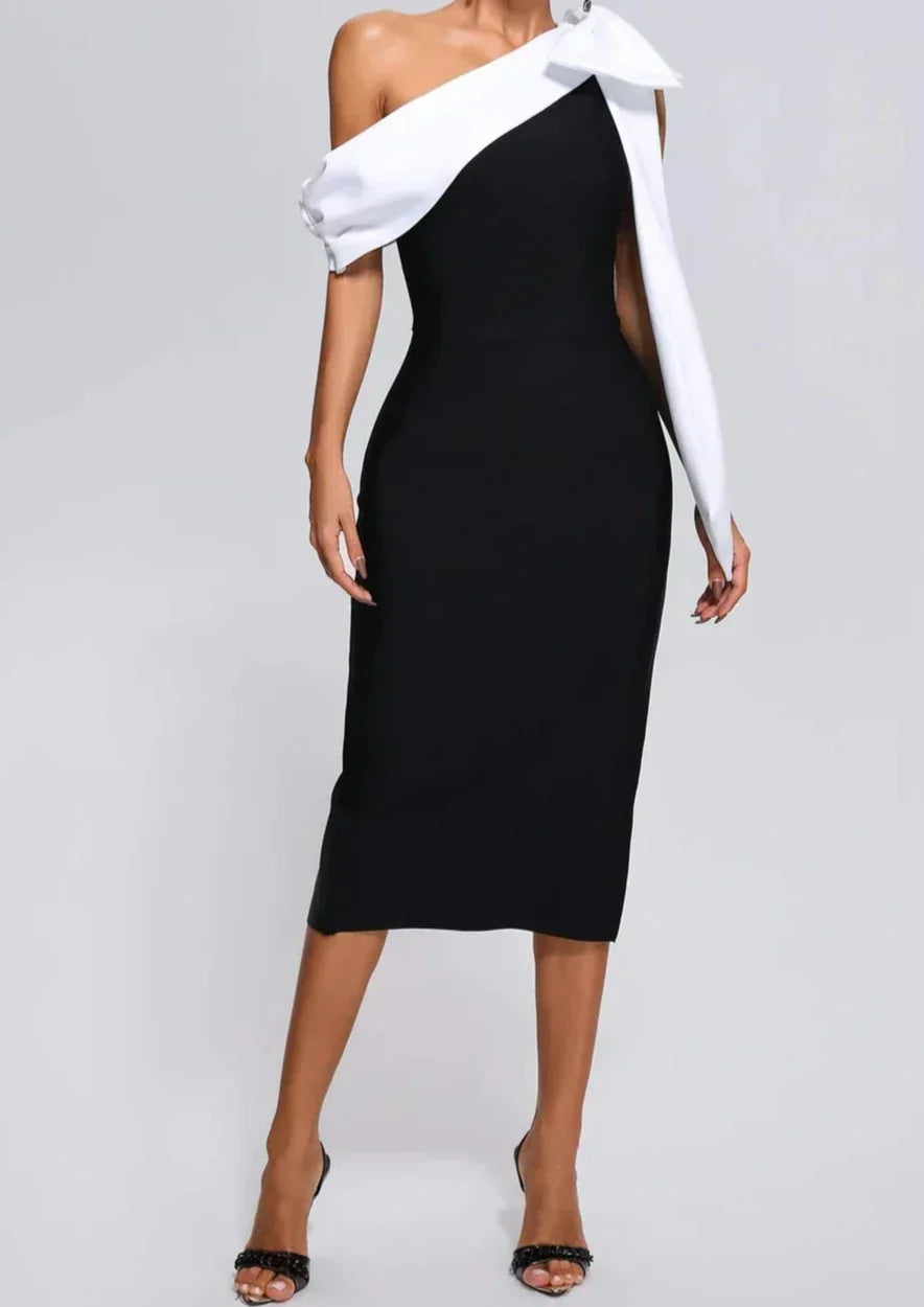 Off-Shoulder Bow Midi Dress | Lyriel