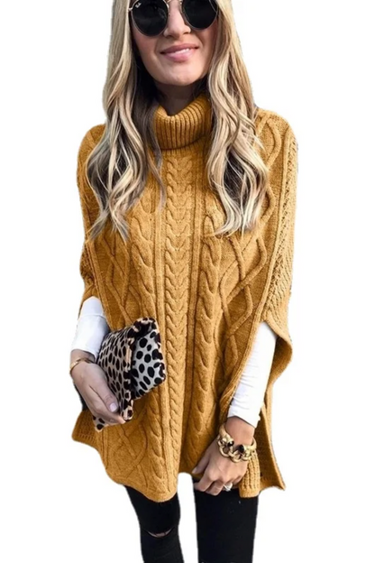 Women Cable Knit Turtleneck Poncho | Colette